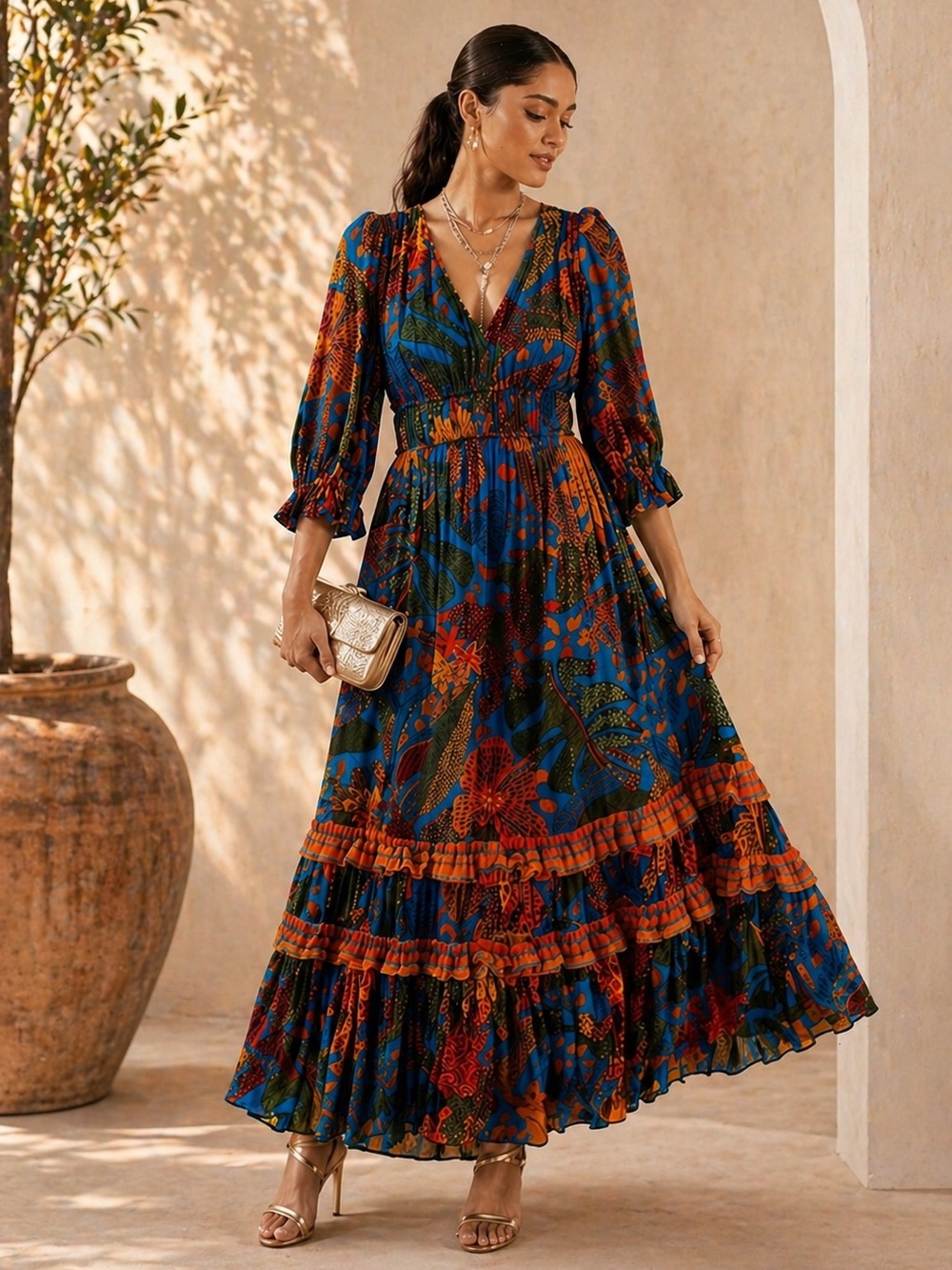 Farm Rio x Anthropologie Boho Tropical Maxi Dress XS - Picture 15 of 15
